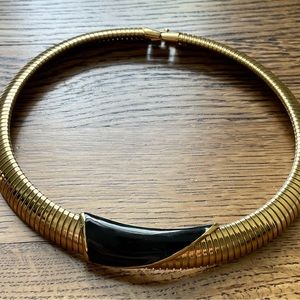 Vintage Monet Choker - Black Enamel and Brass